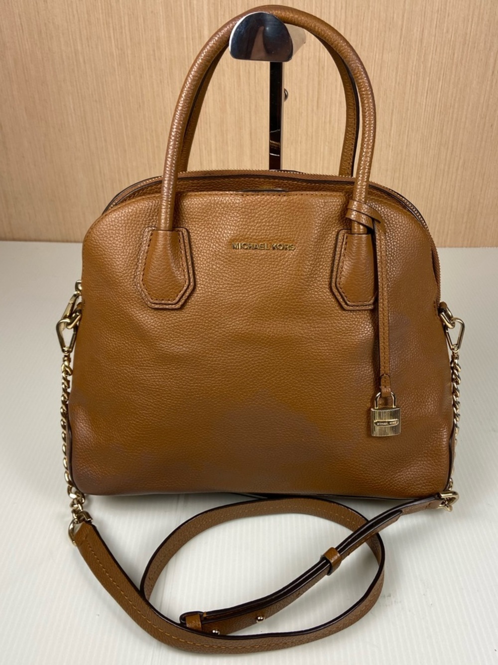 Michael Kors Mercer Medium Dome Satchel Luggage Pebbled Leather Crossbody Bag
